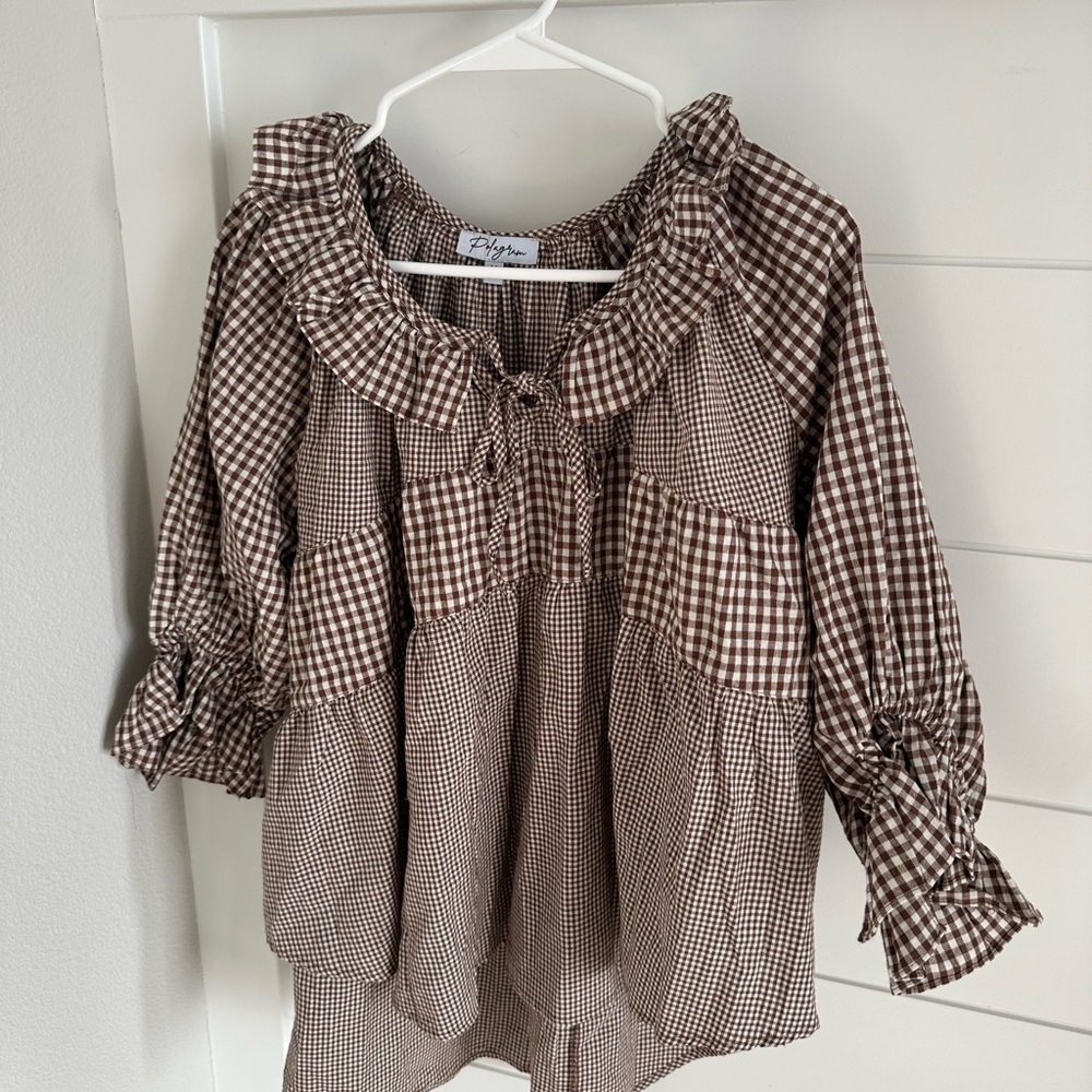 Brown Checkered Blouse